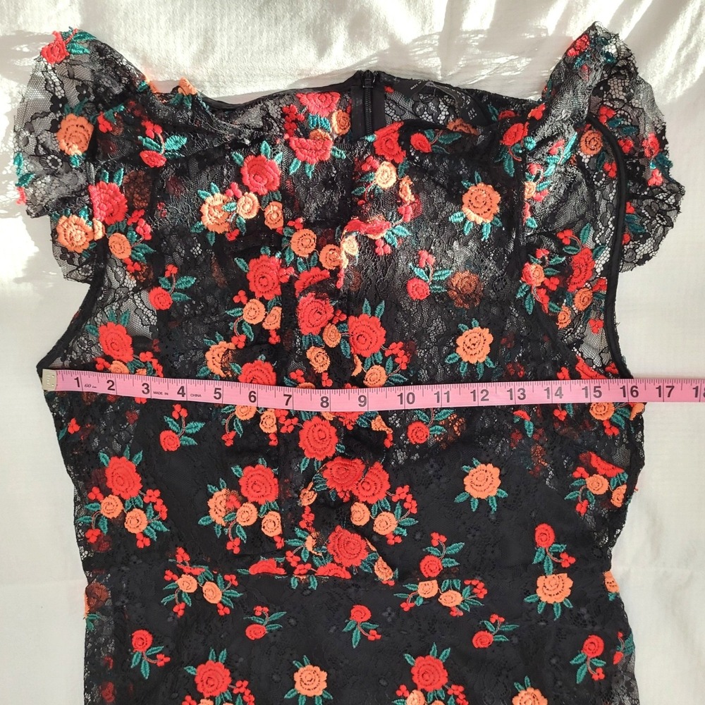 Zara Woman Black Embroidered Lace Red Floral Cottage Fairy Country Boho Dress M - Picture 9 of 11